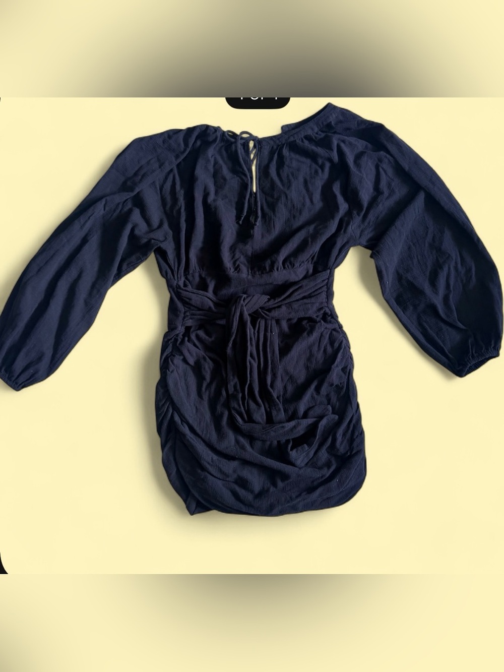 Black free people Long Sleeve Tie-Waist Mini Dress